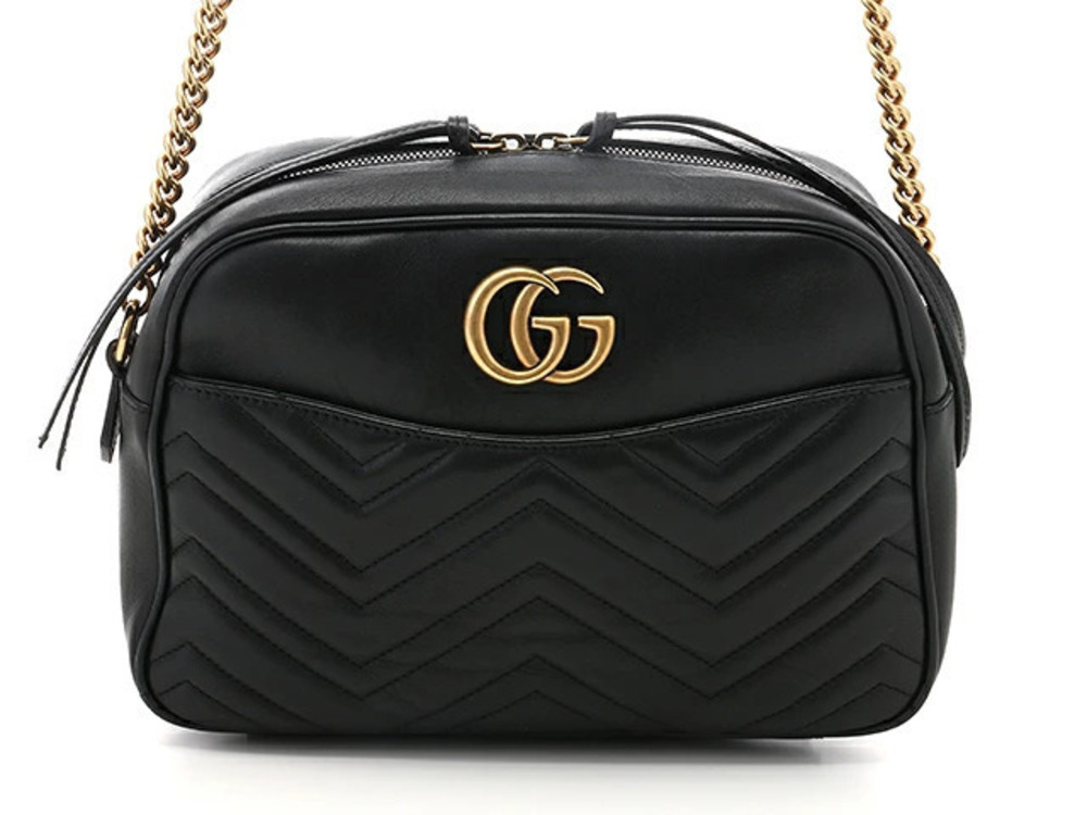 Gucci Chain Shoulder Bag GG Marmont Calfskin Black